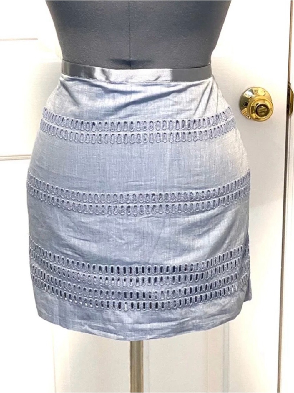 Gap Blue Eyelet Embroidered Skirt Linen Blend Exposed Zip Women’s  NWT 12 432